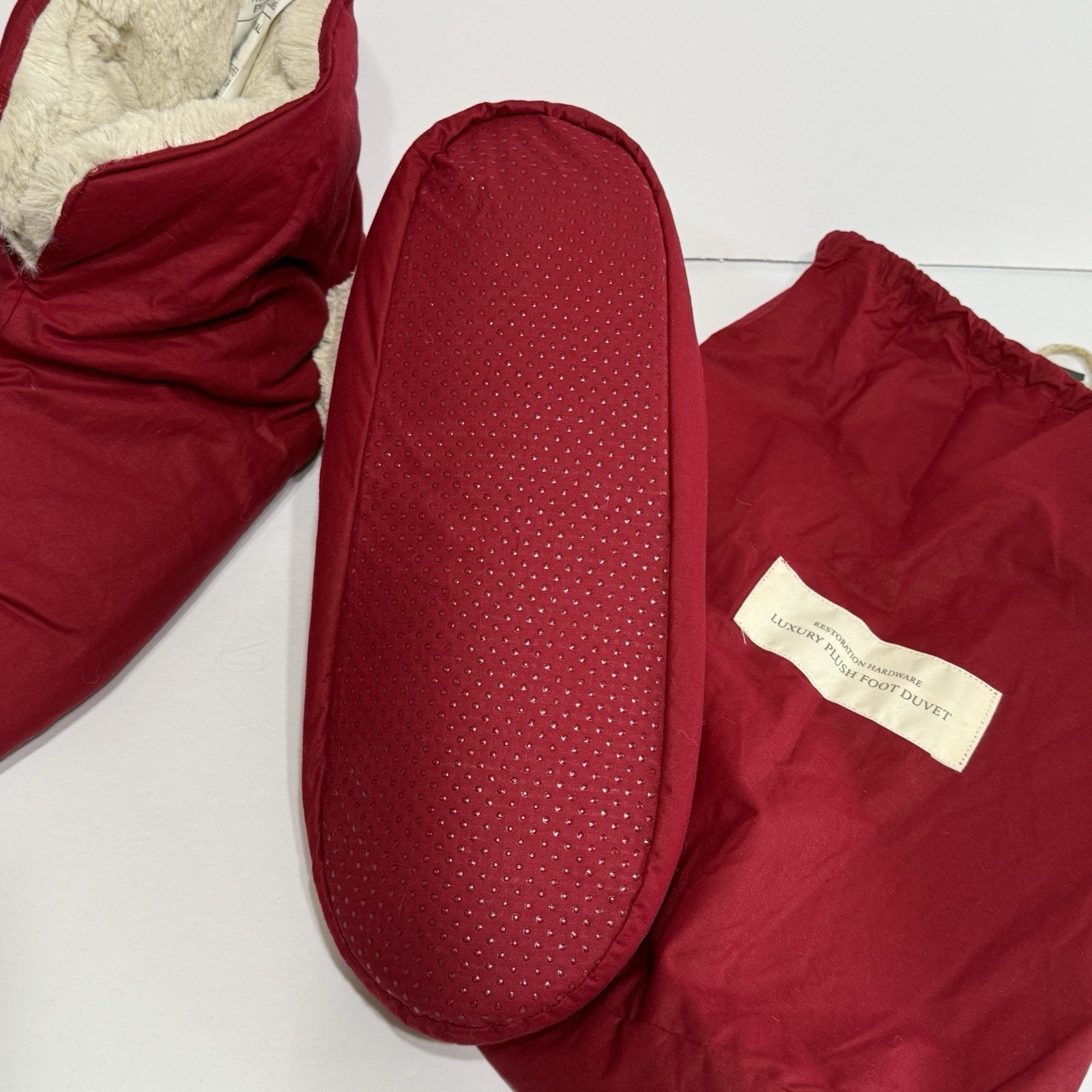 Restoration Hardware Foot Duvets Men’s L 10-12 Garnet Plush Down Slippers New — image 2 of 7